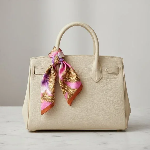 Pink Floral Satin Scarf 20x20 Women's Hair Tie Neck Wrist Wrap - Picture 7 of 10